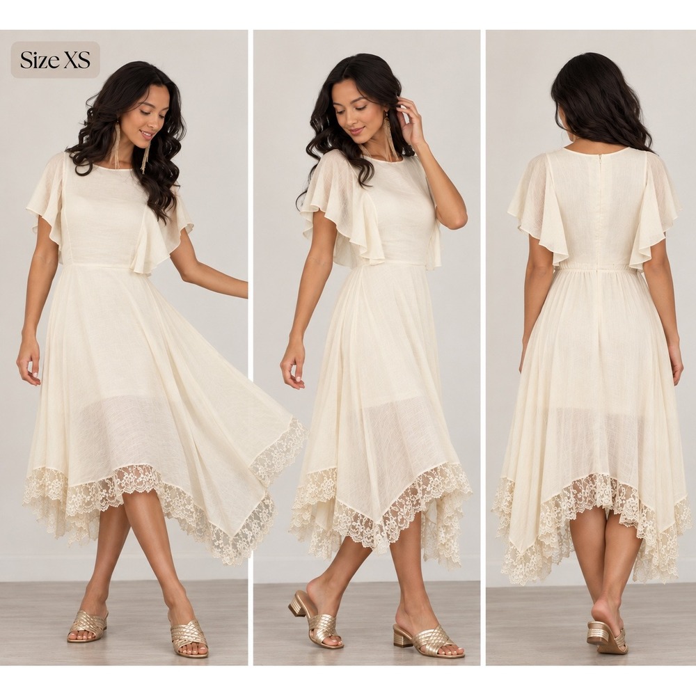 Mia Joy Lakynn Dress Gardenia White Lace Trim Boho Fairy Asymmetrical XS NWT $88